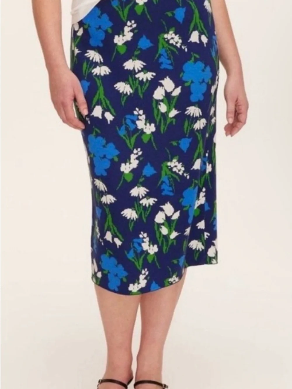 kate spade Navy Floral Midi Pencil Skirt with Blue & White Blooms